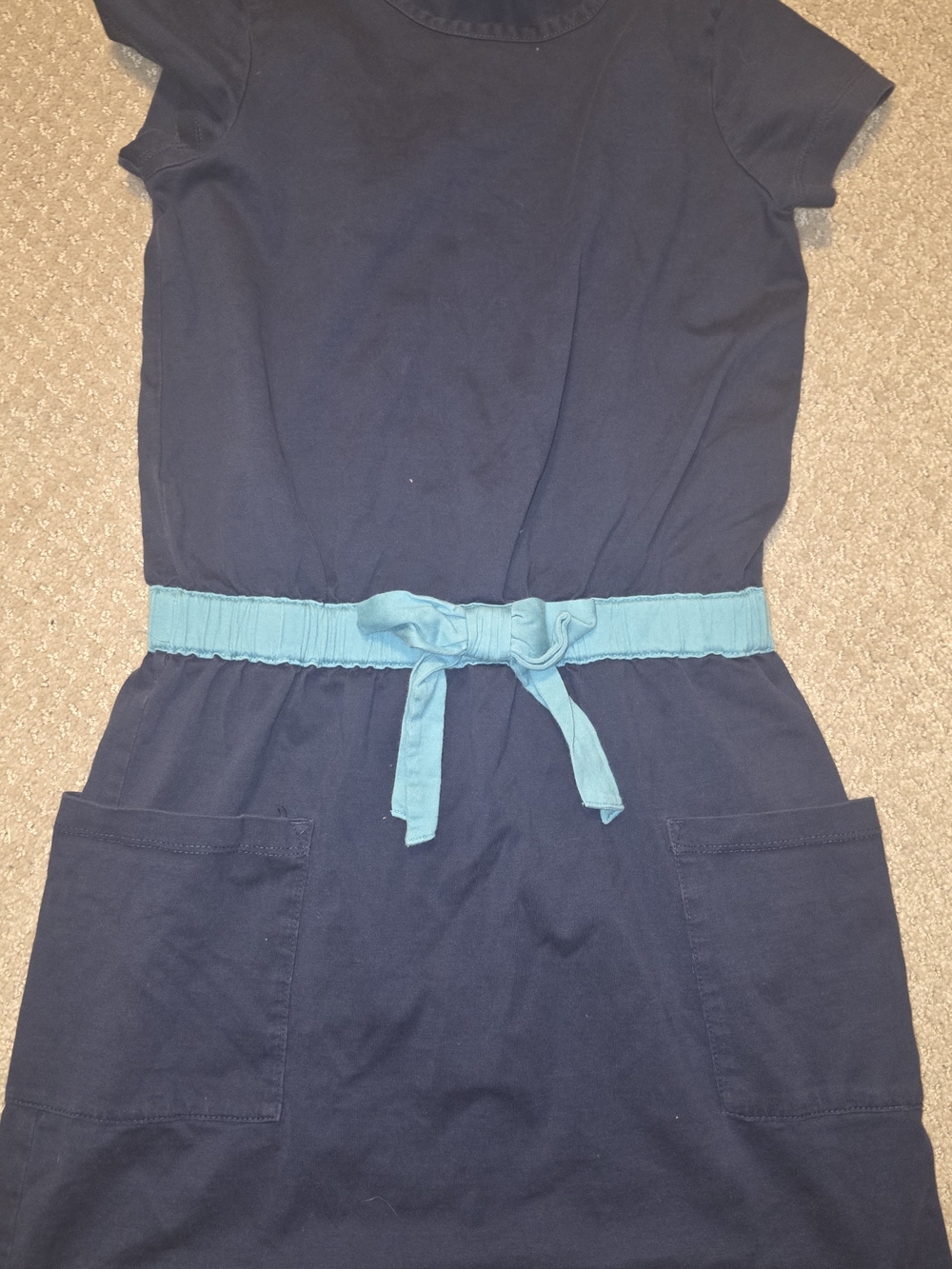 Hanna Andersson Navy Dress with Teal Tie Belt